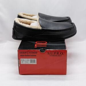 Deer Stags Slipperooz Black Faux Leather Slippers Mens 12M Indoor Outdoor Loafer